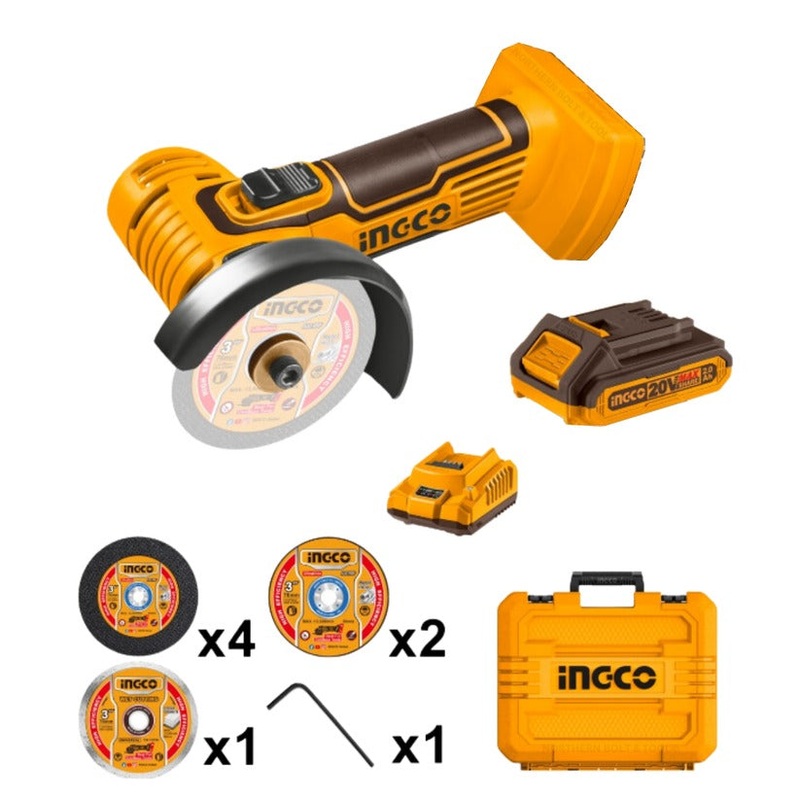 INGCO Industrial Cordless Mini Angle Grinder 20V 76mm | CAGLI76012