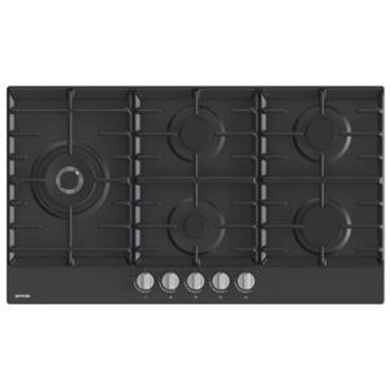 Gas hob, 90 cm, black, 5 burners