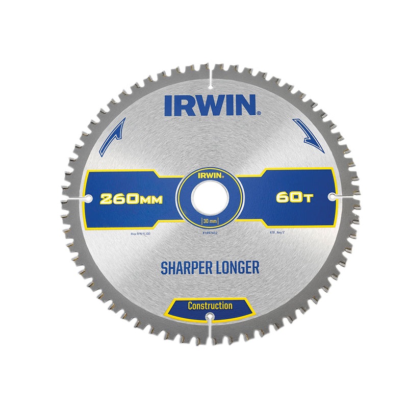Construction Mitre Circular Saw Blade 260 x 30mm x 60T ATB/Neg