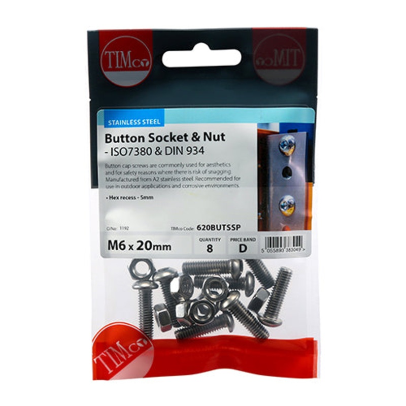 TIMCO Button Socket Screws ISO7380 A2 Stainless Steel - M6 x 20