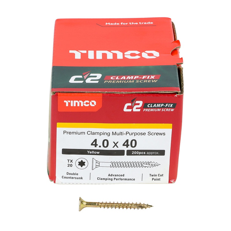 TIMCO C2 Clamp-Fix Multi-Purpose Premium Countersunk Gold Woodscrews - 4.0 x 40
