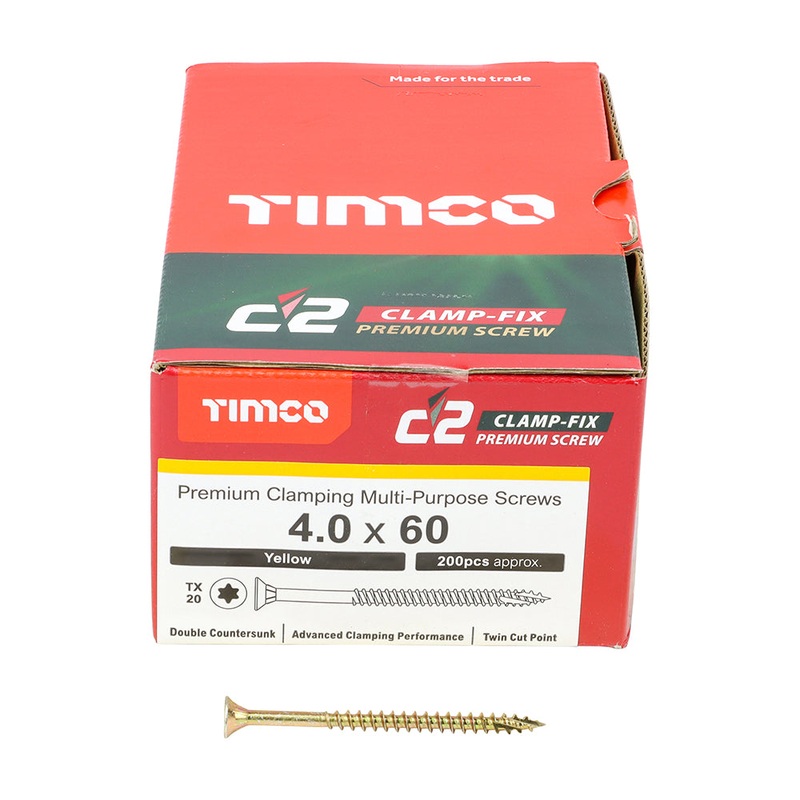 TIMCO C2 Clamp-Fix Multi-Purpose Premium Countersunk Gold Woodscrews - 4.0 x 60