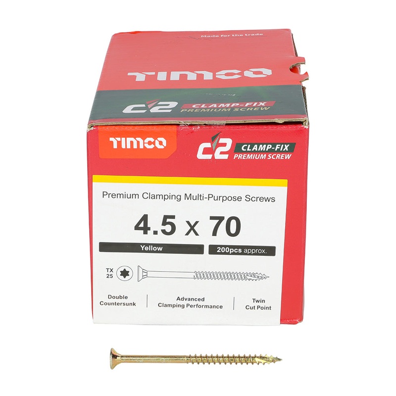 TIMCO C2 Clamp-Fix Multi-Purpose Premium Countersunk Gold Woodscrews - 4.5 x 70
