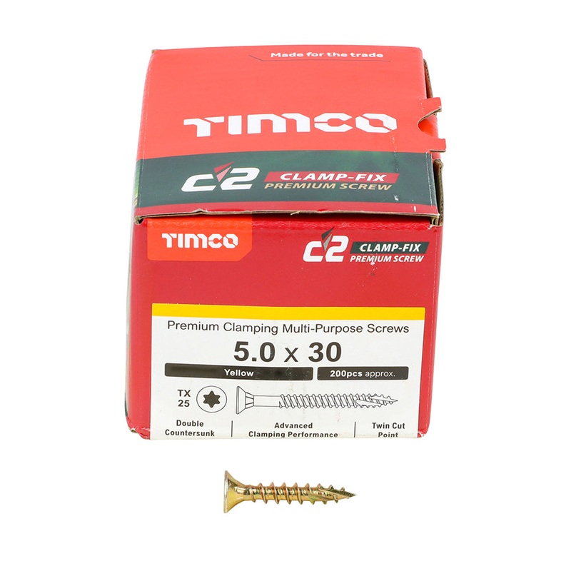TIMCO C2 Clamp-Fix Multi-Purpose Premium Countersunk Gold Woodscrews - 5.0 x 30