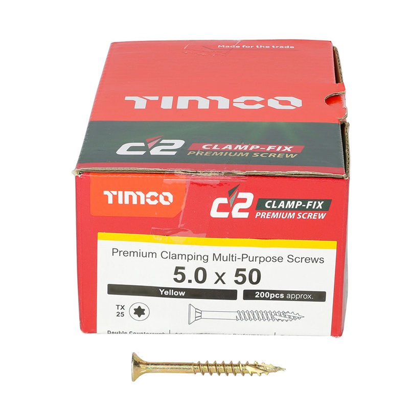TIMCO C2 Clamp-Fix Multi-Purpose Premium Countersunk Gold Woodscrews - 5.0 x 50