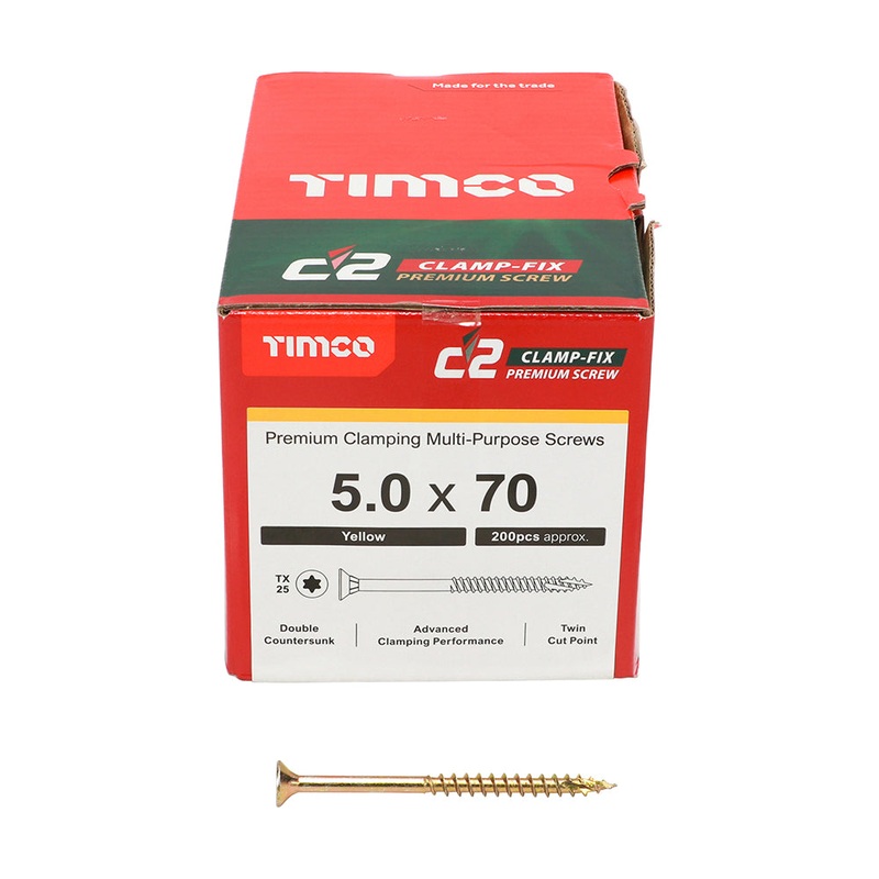 TIMCO C2 Clamp-Fix Multi-Purpose Premium Countersunk Gold Woodscrews - 5.0 x 70