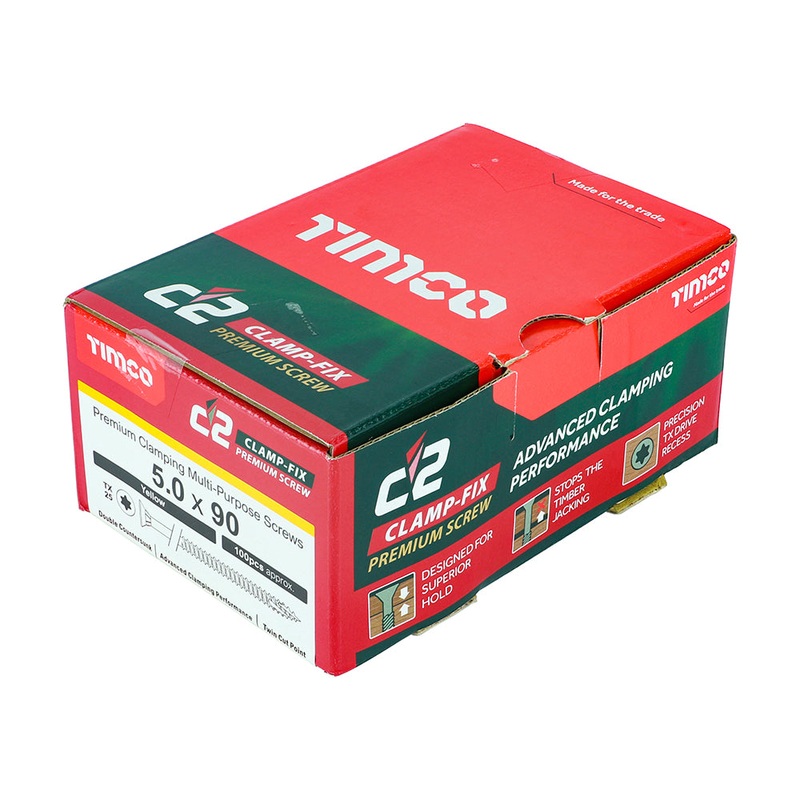 TIMCO C2 Clamp-Fix Multi-Purpose Premium Countersunk Gold Woodscrews - 5.0 x 90