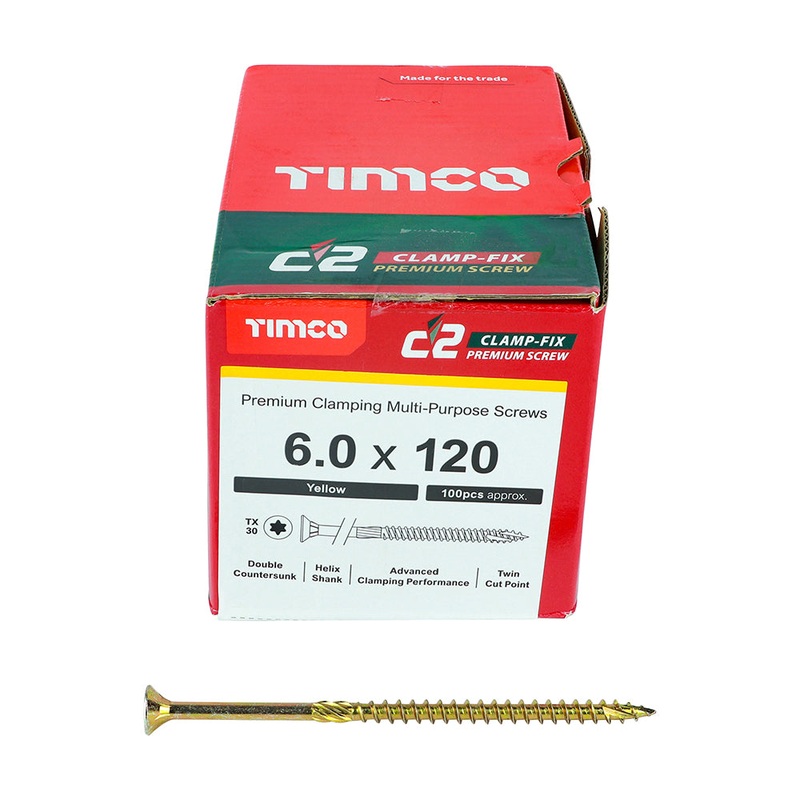 TIMCO C2 Clamp-Fix Multi-Purpose Premium Countersunk Gold Woodscrews - 6.0 x 120