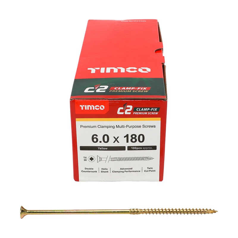 TIMCO C2 Clamp-Fix Multi-Purpose Premium Countersunk Gold Woodscrews - 6.0 x 180
