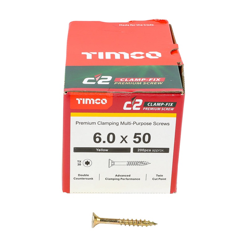 TIMCO C2 Clamp-Fix Multi-Purpose Premium Countersunk Gold Woodscrews - 6.0 x 50