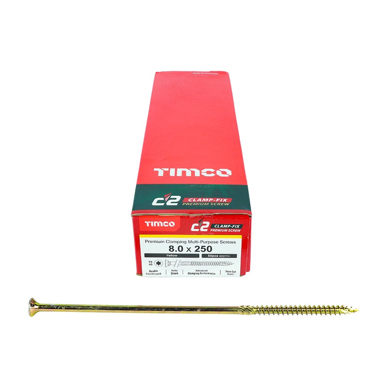 TIMCO C2 Clamp-Fix Multi-Purpose Premium Countersunk Gold Woodscrews - 8.0 x 250