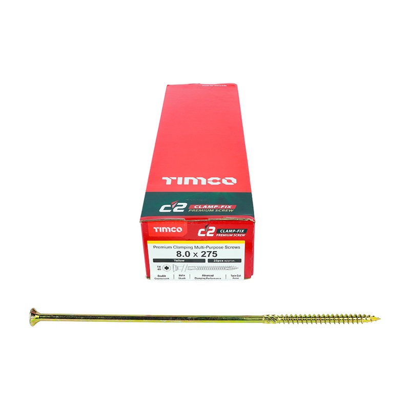 TIMCO C2 Clamp-Fix Multi-Purpose Premium Countersunk Gold Woodscrews - 8.0 x 275