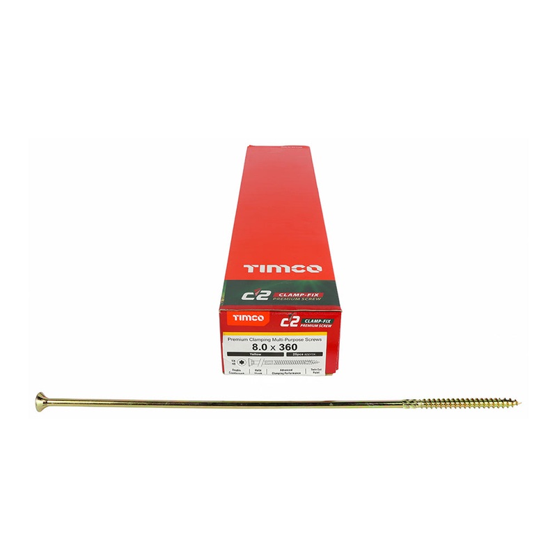 TIMCO C2 Clamp-Fix Multi-Purpose Premium Countersunk Gold Woodscrews - 8.0 x 360