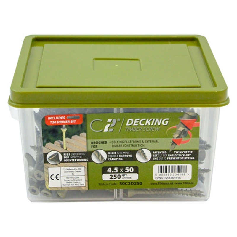 TIMCO C2 Deck-Fix Premium Countersunk Green Decking Screws - 4.5 x 50