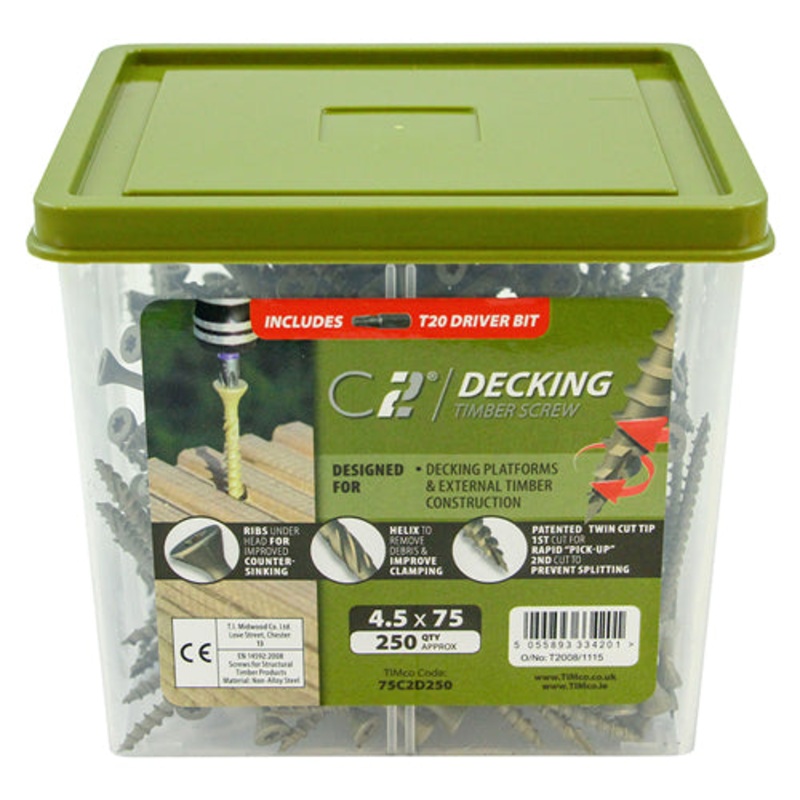 TIMCO C2 Deck-Fix Premium Countersunk Green Decking Screws - 4.5 x 75