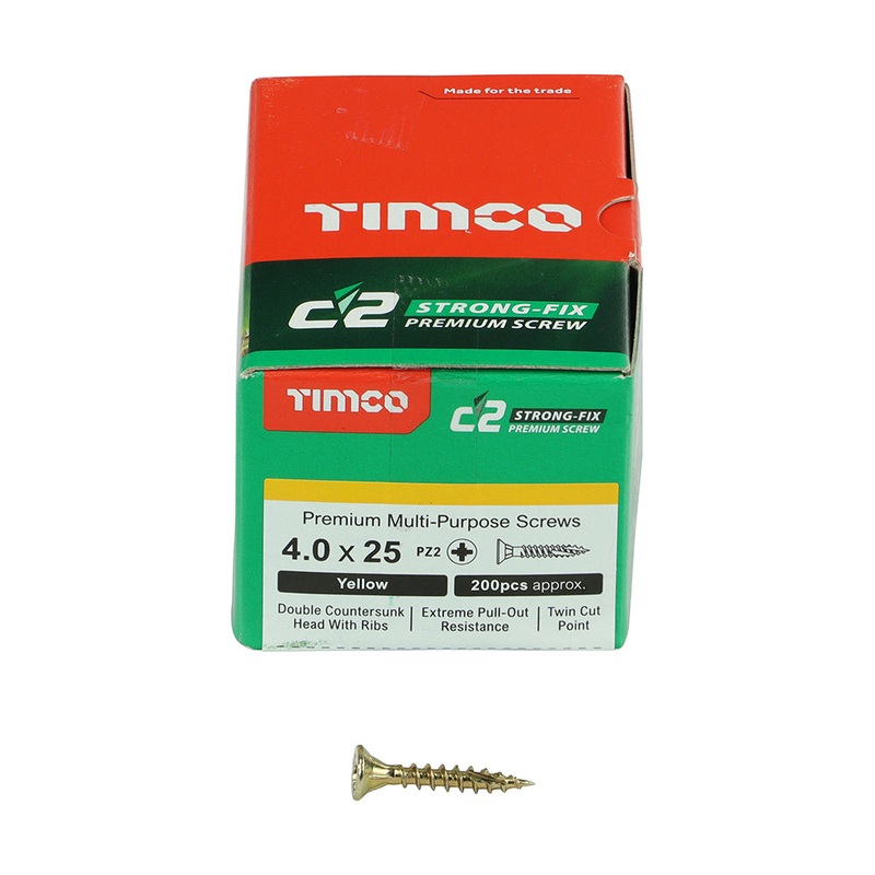 TIMCO C2 Strong-Fix Multi-Purpose Premium Countersunk Gold Woodscrews - 4.0 x 25