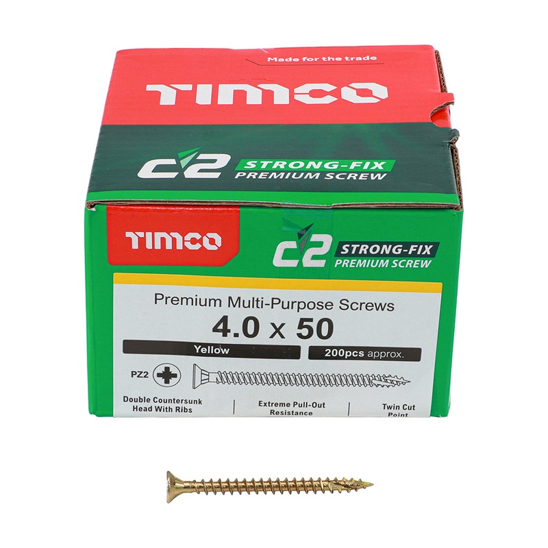 TIMCO C2 Strong-Fix Multi-Purpose Premium Countersunk Gold Woodscrews - 4.0 x 50