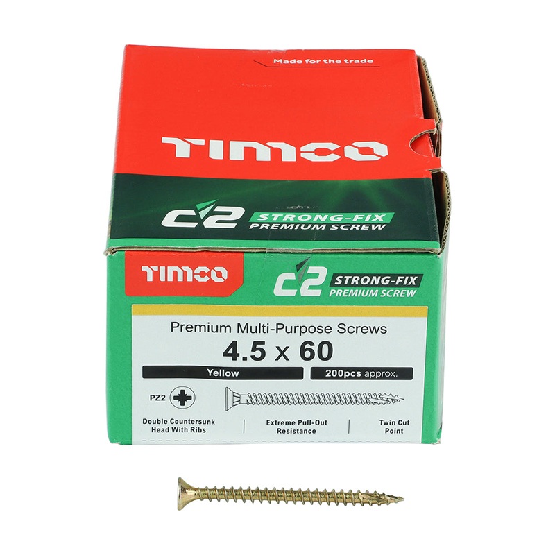 TIMCO C2 Strong-Fix Multi-Purpose Premium Countersunk Gold Woodscrews - 4.5 x 60