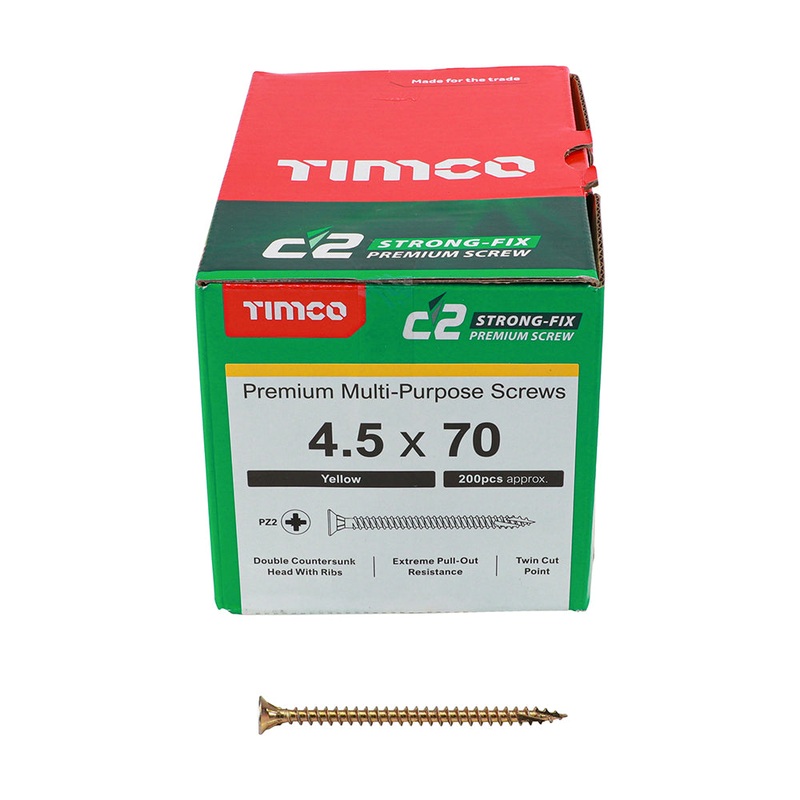 TIMCO C2 Strong-Fix Multi-Purpose Premium Countersunk Gold Woodscrews - 4.5 x 70