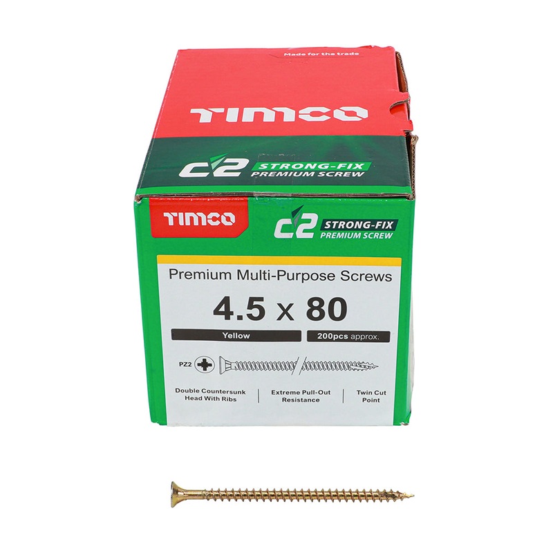 TIMCO C2 Strong-Fix Multi-Purpose Premium Countersunk Gold Woodscrews - 4.5 x 80