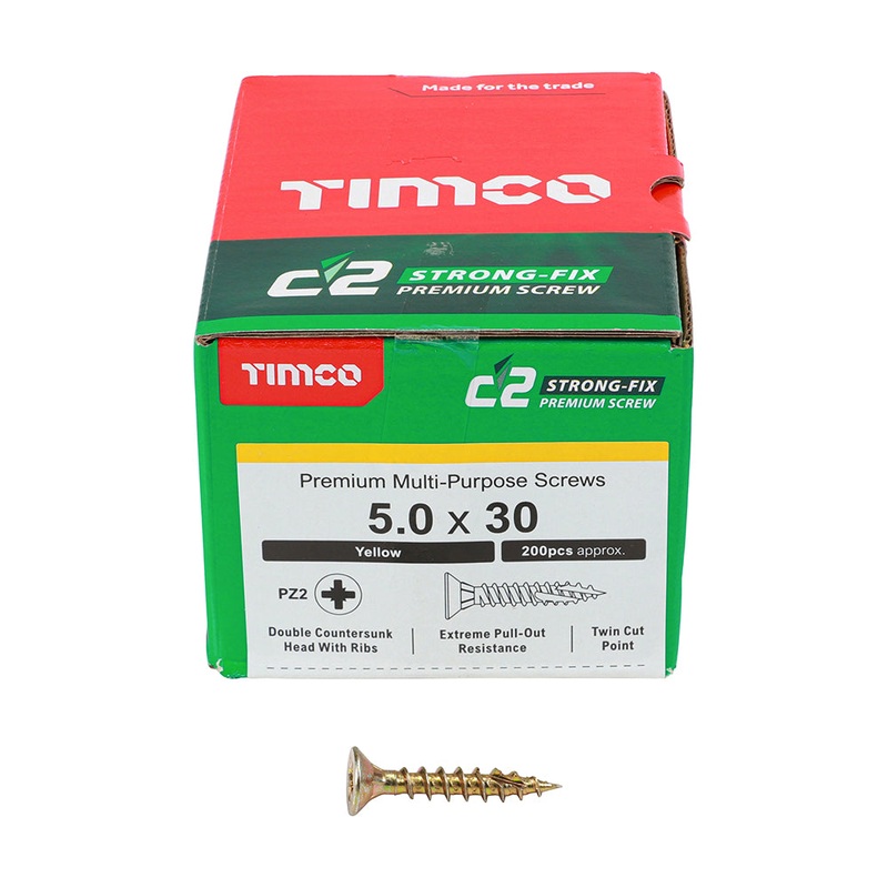 TIMCO C2 Strong-Fix Multi-Purpose Premium Countersunk Gold Woodscrews - 5.0 x 30