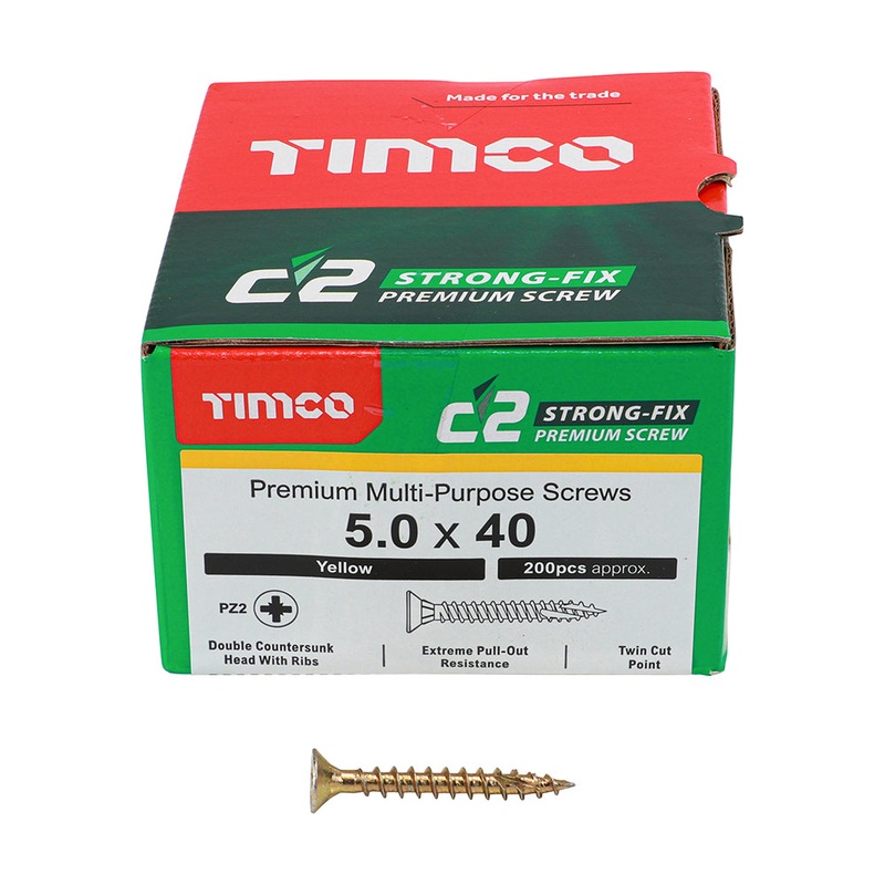 TIMCO C2 Strong-Fix Multi-Purpose Premium Countersunk Gold Woodscrews - 5.0 x 40