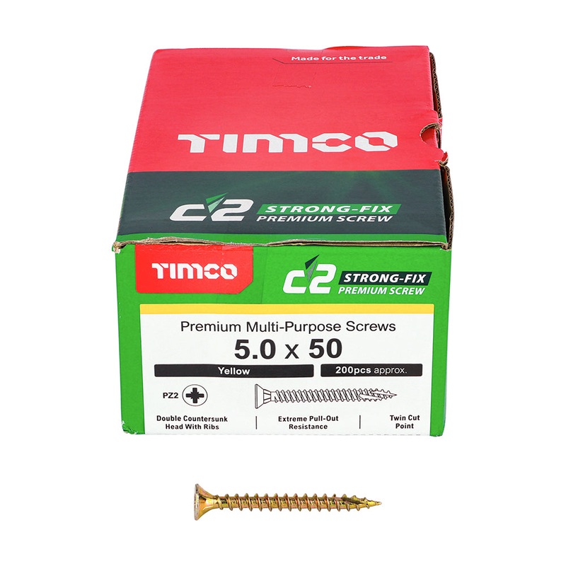 TIMCO C2 Strong-Fix Multi-Purpose Premium Countersunk Gold Woodscrews - 5.0 x 50