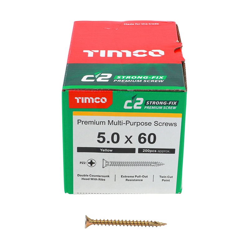 TIMCO C2 Strong-Fix Multi-Purpose Premium Countersunk Gold Woodscrews - 5.0 x 60