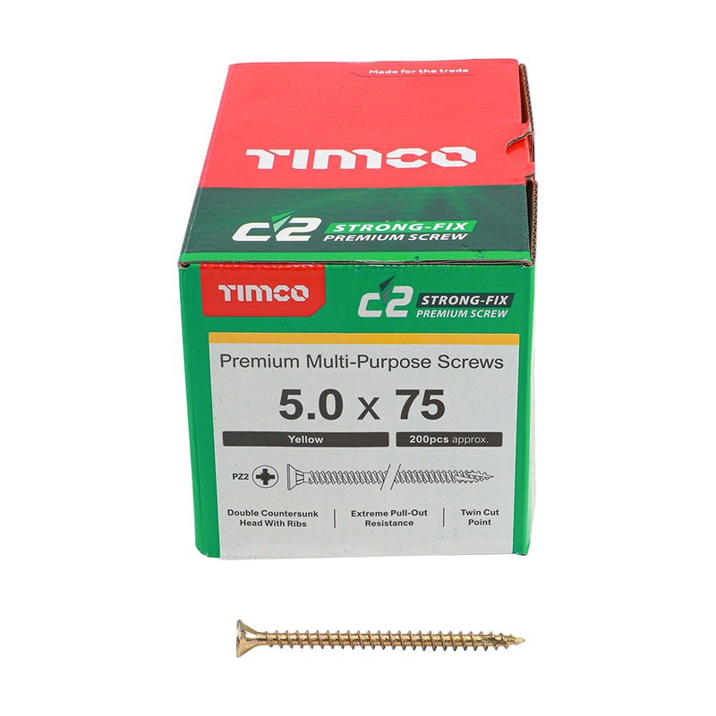 TIMCO C2 Strong-Fix Multi-Purpose Premium Countersunk Gold Woodscrews - 5.0 x 75