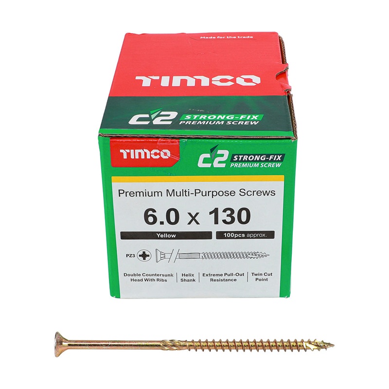 TIMCO C2 Strong-Fix Multi-Purpose Premium Countersunk Gold Woodscrews - 6.0 x 130