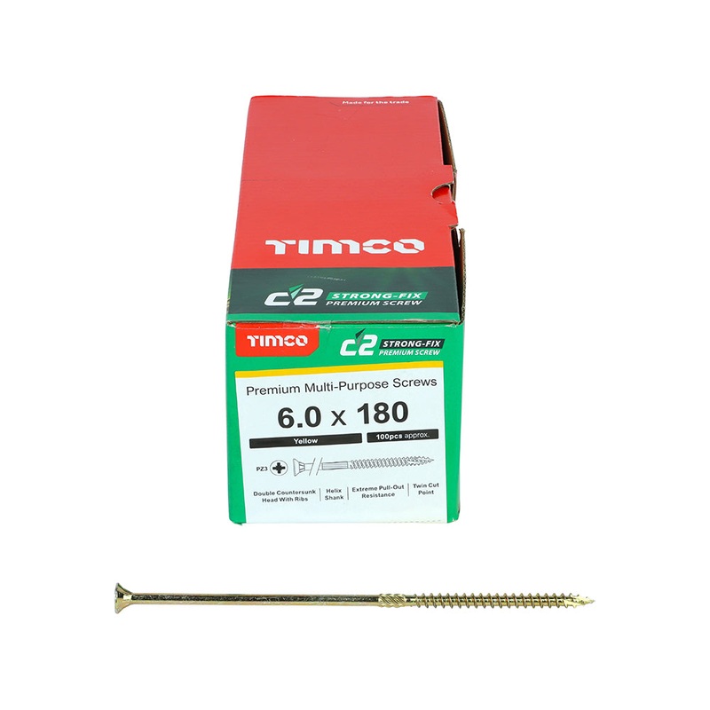 TIMCO C2 Strong-Fix Multi-Purpose Premium Countersunk Gold Woodscrews - 6.0 x 180