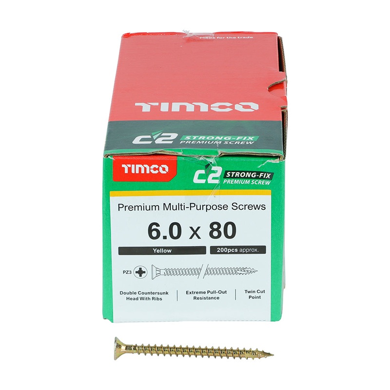 TIMCO C2 Strong-Fix Multi-Purpose Premium Countersunk Gold Woodscrews - 6.0 x 80