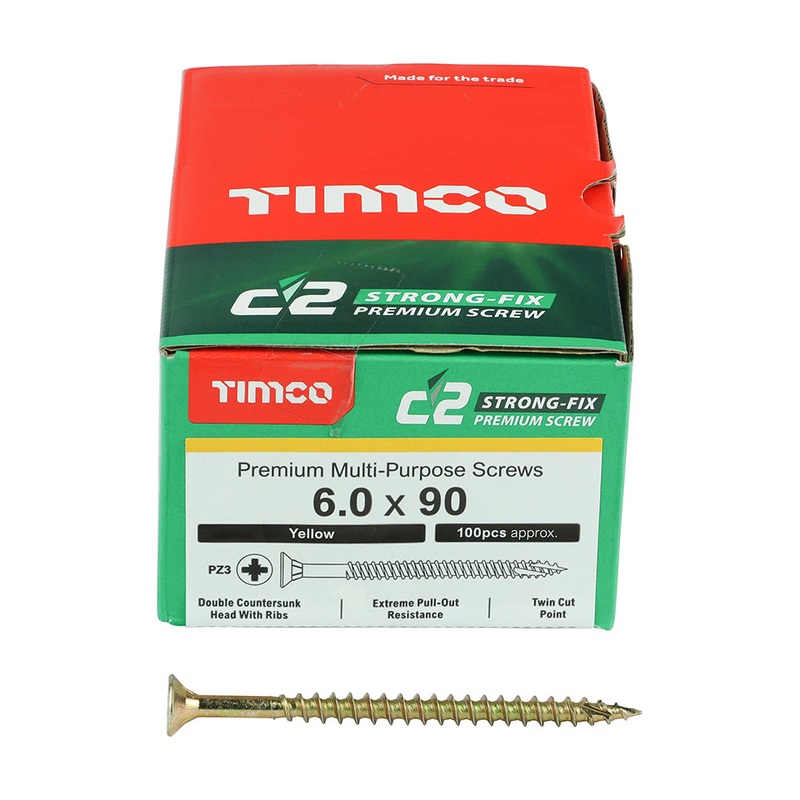 TIMCO C2 Strong-Fix Multi-Purpose Premium Countersunk Gold Woodscrews - 6.0 x 90