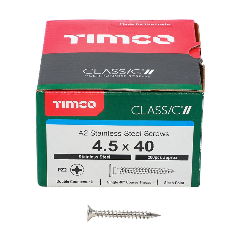 TIMCO Classic Multi-Purpose Countersunk A2 Stainless Steel Woodcrews - 4.5 x 40