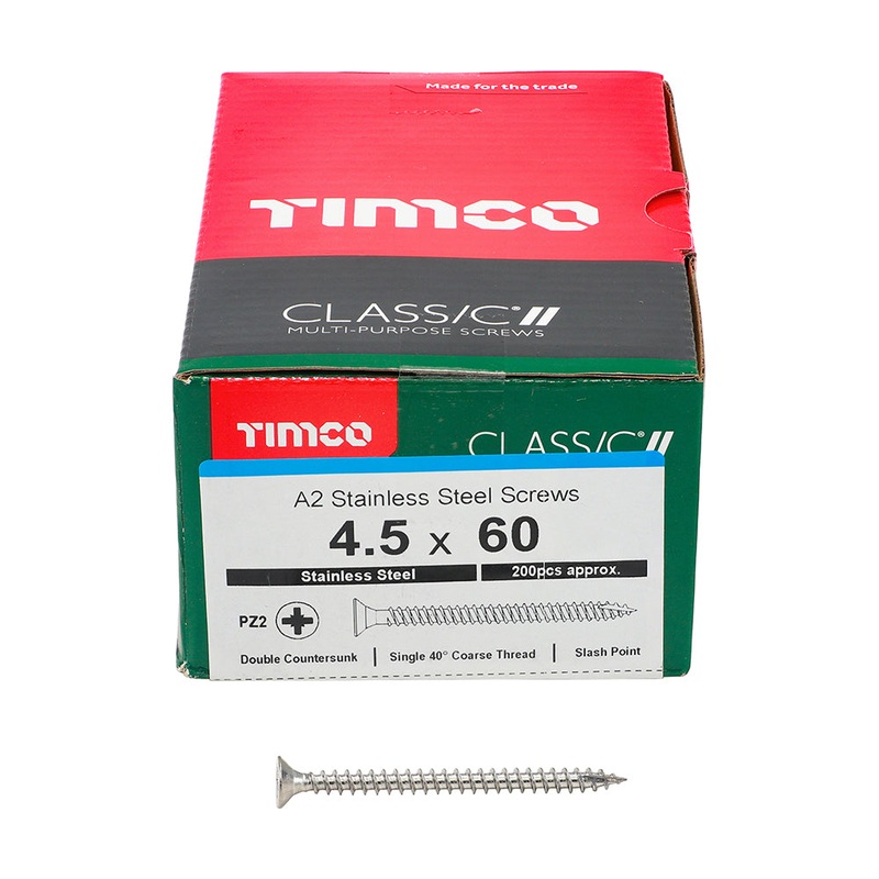 TIMCO Classic Multi-Purpose Countersunk A2 Stainless Steel Woodcrews - 4.5 x 60