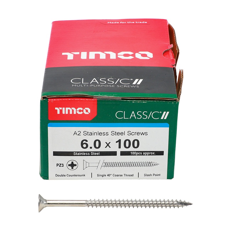 TIMCO Classic Multi-Purpose Countersunk A2 Stainless Steel Woodcrews - 6.0 x 100
