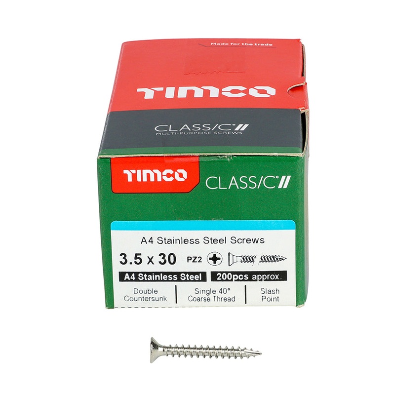 TIMCO Classic Multi-Purpose Countersunk A4 Stainless Steel Woodcrews - 3.5 x 30