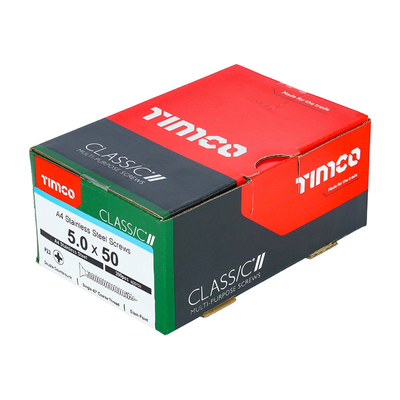 TIMCO Classic Multi-Purpose Countersunk A4 Stainless Steel Woodcrews - 5.0 x 50