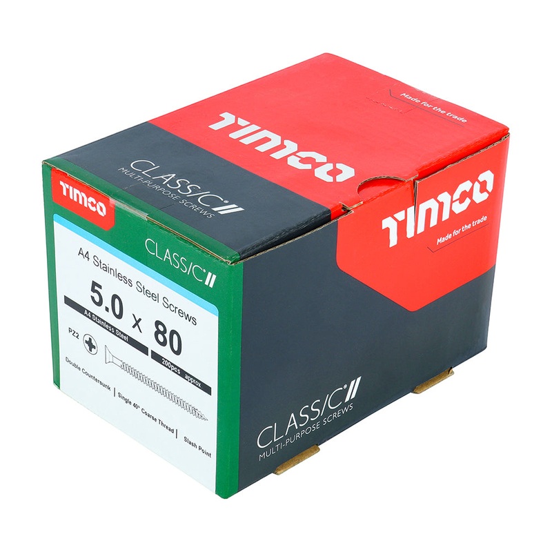 TIMCO Classic Multi-Purpose Countersunk A4 Stainless Steel Woodcrews - 5.0 x 80