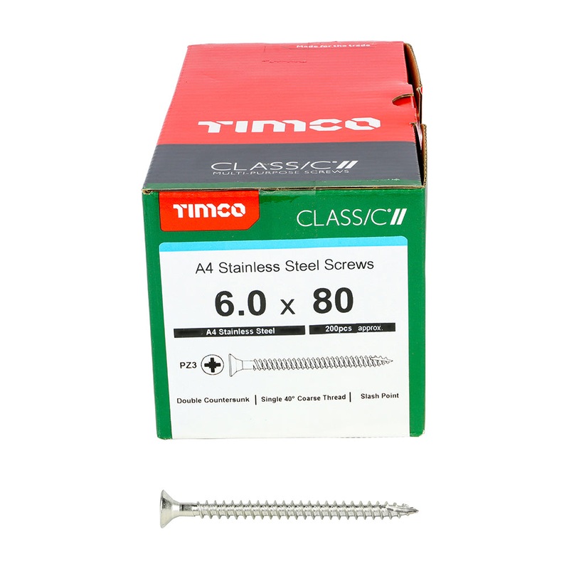 TIMCO Classic Multi-Purpose Countersunk A4 Stainless Steel Woodcrews - 6.0 x 80