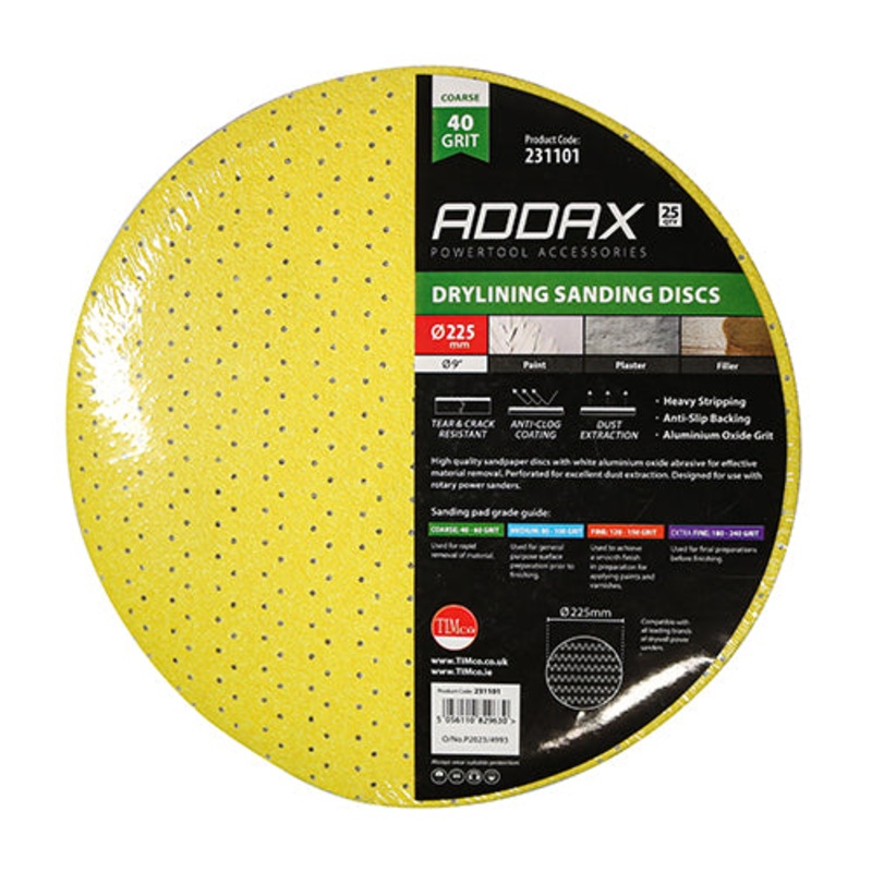 TIMCO Drylining Sanding Discs 40 Grit Yellow - 225mm