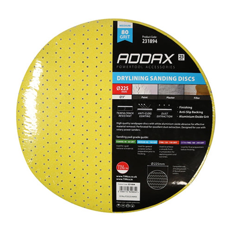 TIMCO Drylining Sanding Discs 80 Grit Yellow - 225mm