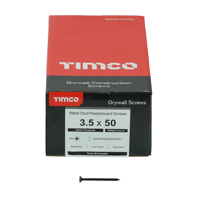 TIMCO Drywall Fine Thread Bugle Head Black Screws - 3.5 x 50