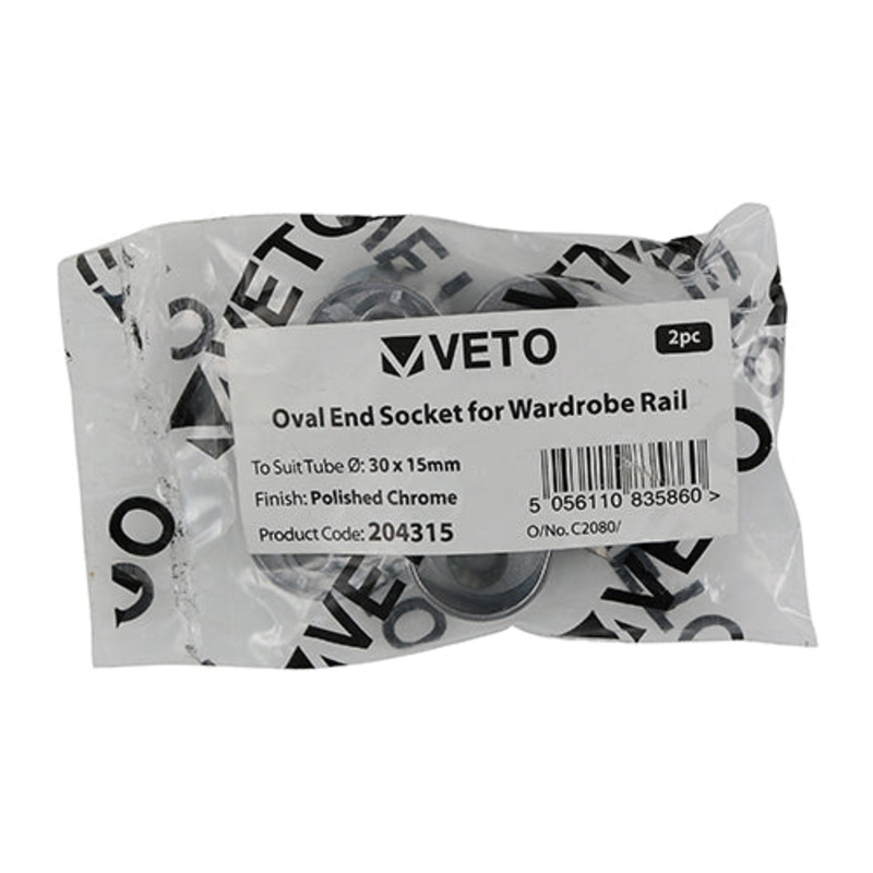 TIMCO End Socket For Oval Tube Polished Chrome - 30 x 15