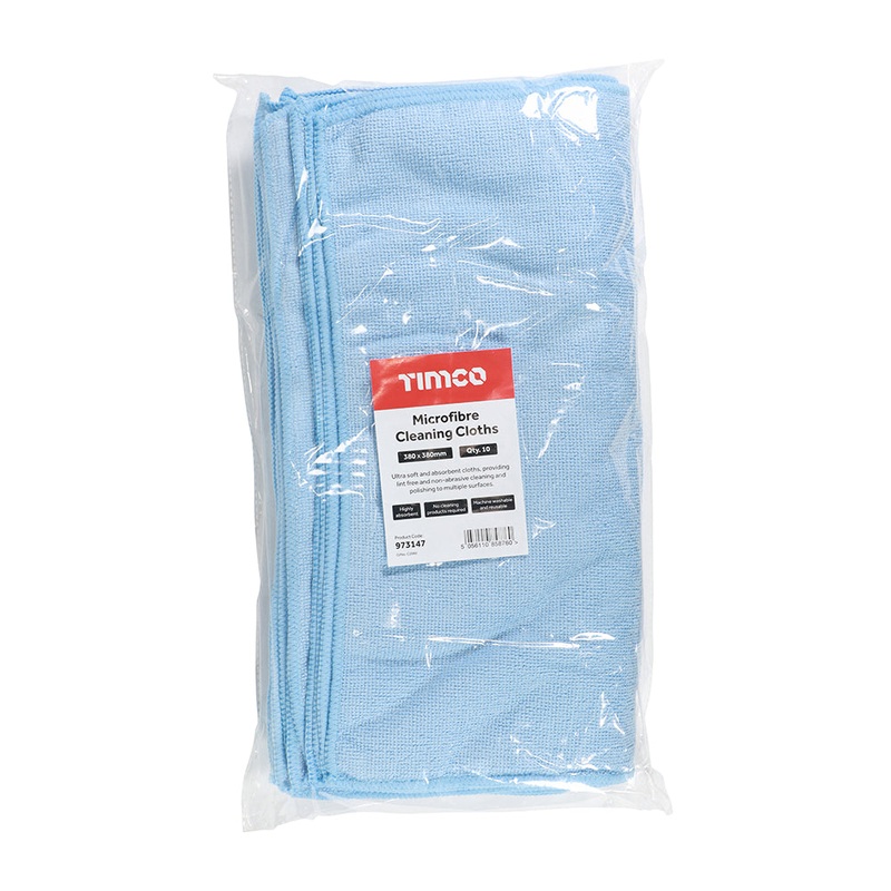 TIMCO Lint Free Highly Absorbent Microfibre Cleaning Cloths for Polishing, Washing, Waxing and Dusting  Pack 10