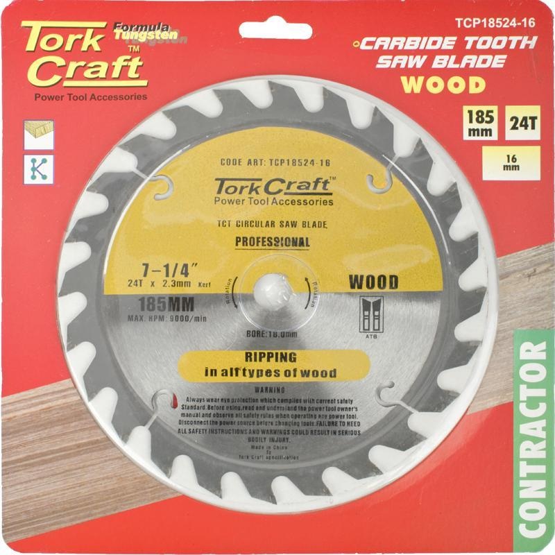 Tork Craft Circular Saw Blade Contractor 185 X 24T 16 TCP18524-16