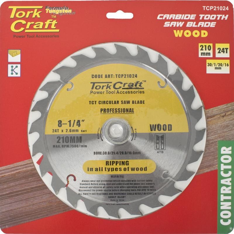 Tork Craft Circular Saw Blade Contractor 210 X 24T 30/20/16 TCP21024