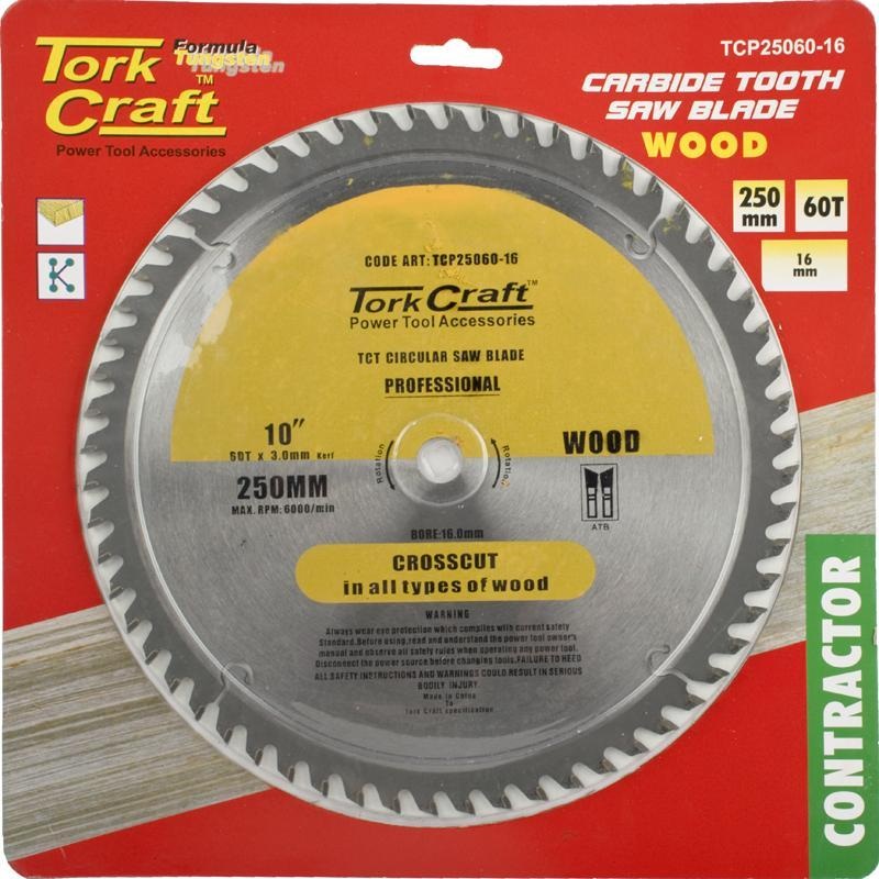 Tork Craft Circular Saw Blade Contractor 250 X 60T 16 TCP25060-16
