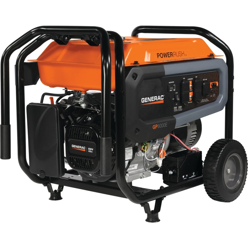 Generac PowerRush 8000W Gasoline Powered Electric/Recoil Pull Start Portable Generator