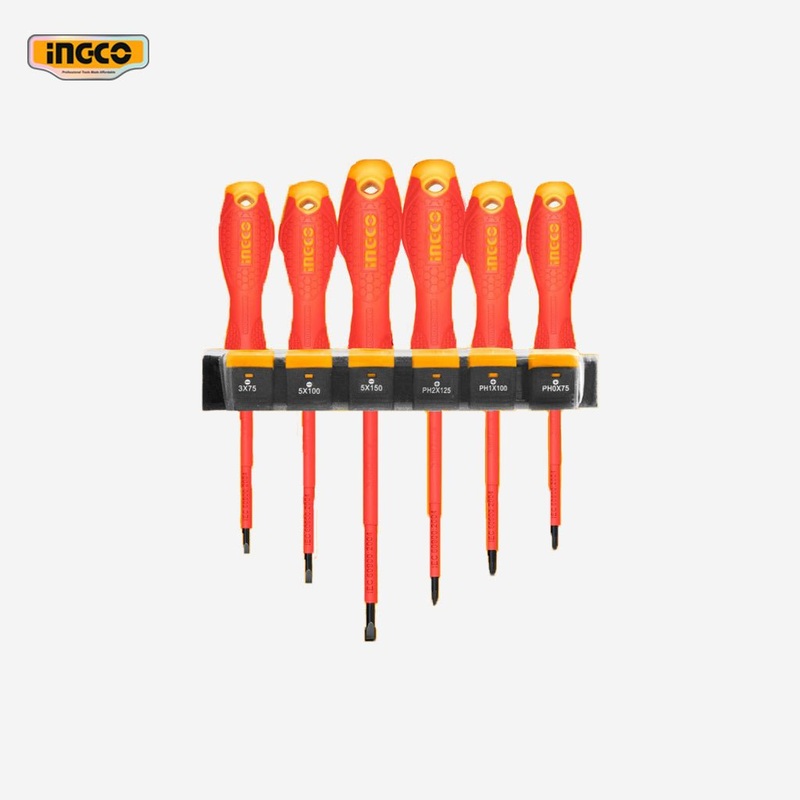 Ingco 6 Pcs VDE Insulated Flat Phillips Handle Screwdrivers Set HKISD0608